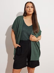 Yours Curve Green Edge To Edge Smiling Yarn Cardigan - Image 2 of 9