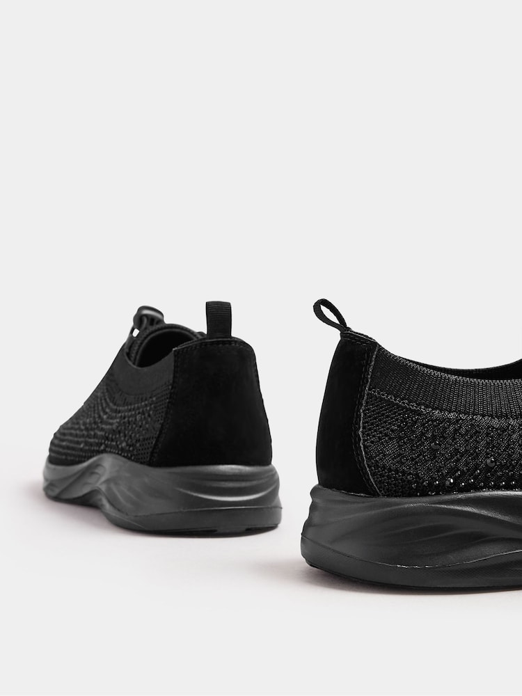 Yours Curve Black Extra-Wide Fit Diamante Toggle Trainers - Image 2 of 5