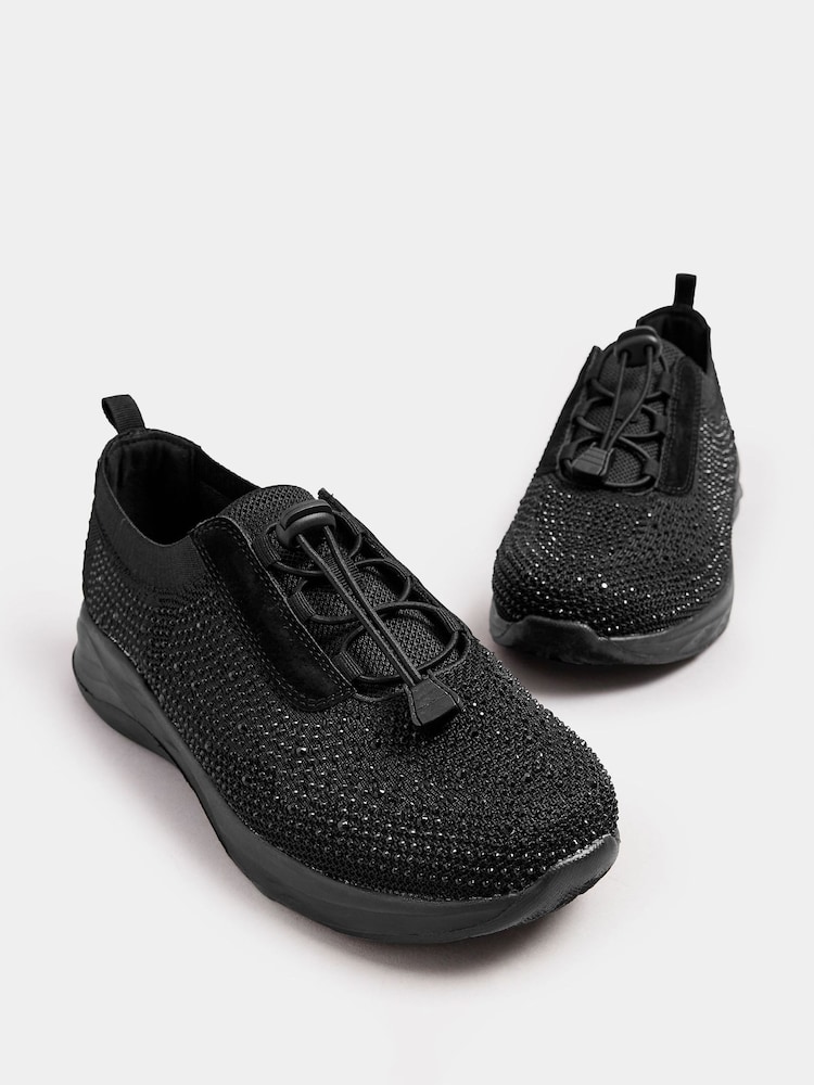 Yours Curve Black Extra-Wide Fit Diamante Toggle Trainers - Image 5 of 5