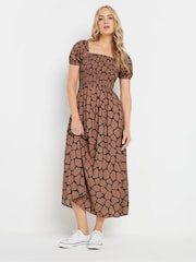 Long Tall Sally Brown Giraffe Shirred Midi Dress - Image 2 of 4