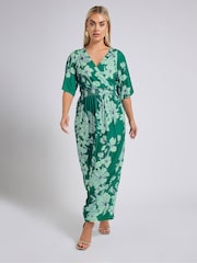Yours Curve Green London Floral Angel Sleeve Maxi Dress - Image 2 of 6