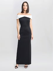 Gina Bacconi Sadie Off The Shoulder Maxi Black Dress With Trim - Image 1 of 5