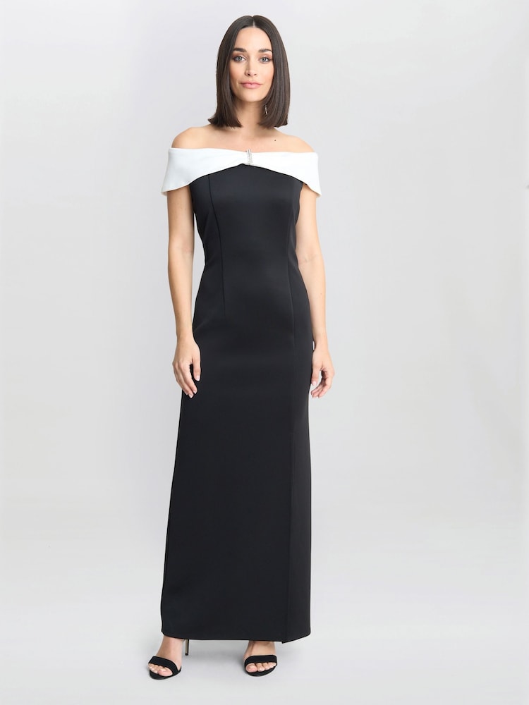Gina Bacconi Sadie Off The Shoulder Maxi Black Dress With Trim - Image 1 of 5