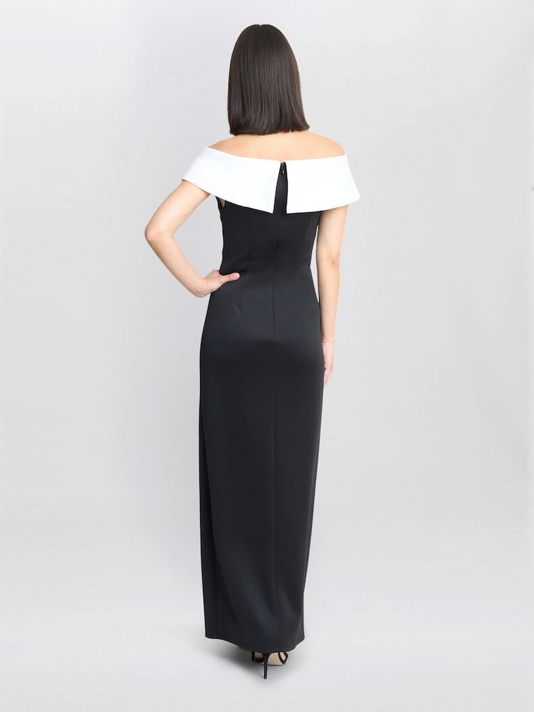 Gina Bacconi Sadie Off The Shoulder Maxi Black Dress With Trim - Image 2 of 5