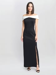 Gina Bacconi Sadie Off The Shoulder Maxi Black Dress With Trim - Image 3 of 5