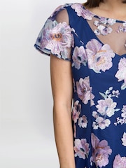 Gina Bacconi Blue Mylene Embroidered Floral A-Line Midi Dress - Image 4 of 4