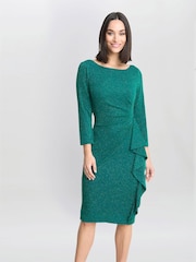 Gina Bacconi Green Anna Puff Glitter Knit Dress - Image 1 of 5