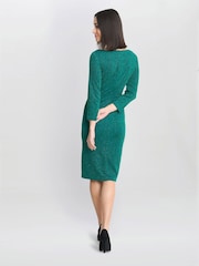 Gina Bacconi Green Anna Puff Glitter Knit Dress - Image 2 of 5