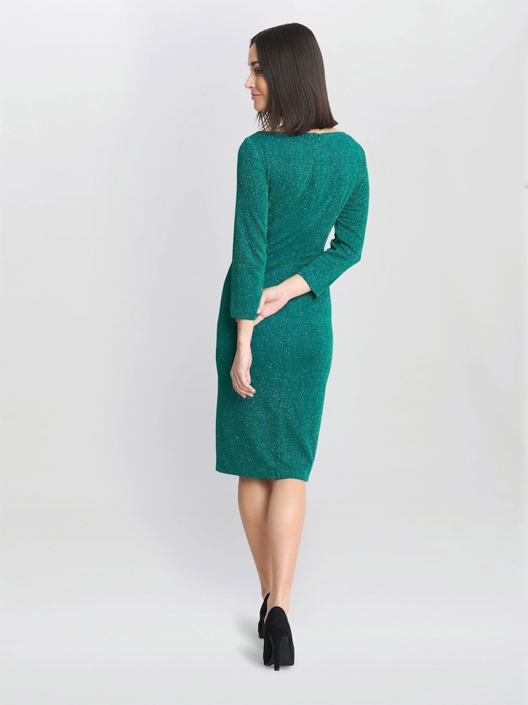 Gina Bacconi Green Anna Puff Glitter Knit Dress - Image 2 of 5