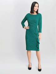 Gina Bacconi Green Anna Puff Glitter Knit Dress - Image 3 of 5