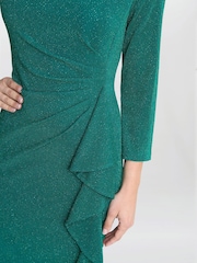 Gina Bacconi Green Anna Puff Glitter Knit Dress - Image 4 of 5