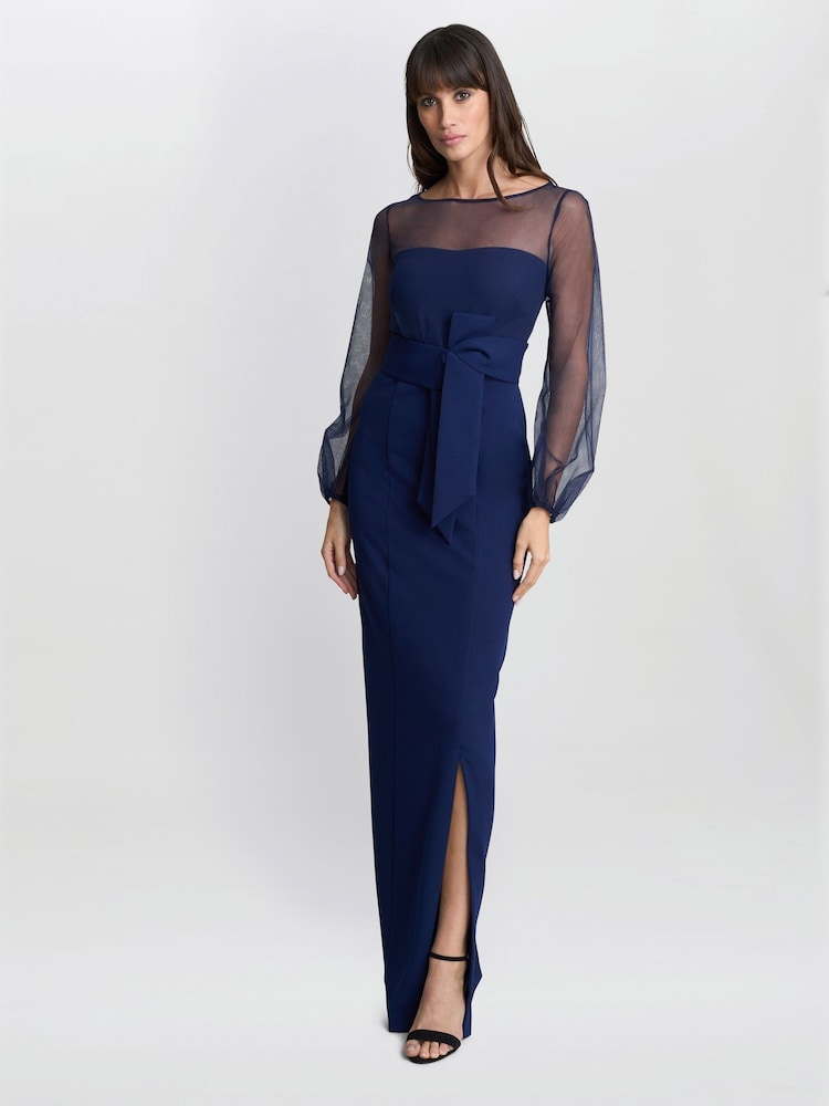 Gina Bacconi Blue Joanne Crepe And Mesh Maxi Dress - Image 3 of 6