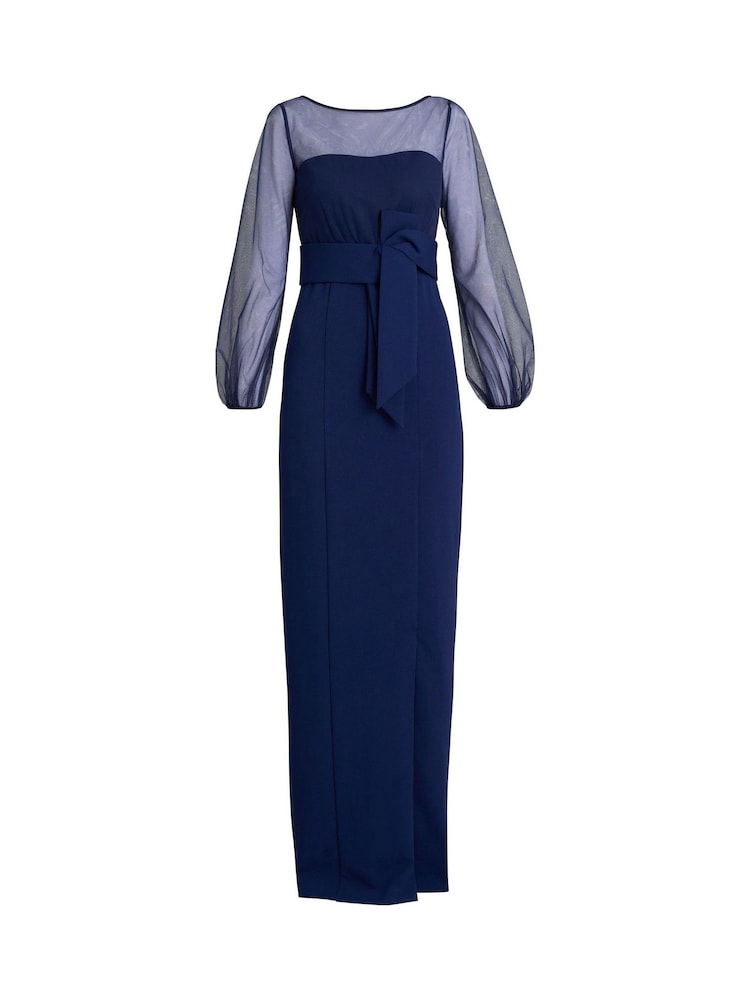 Gina Bacconi Blue Joanne Crepe And Mesh Maxi Dress - Image 4 of 6
