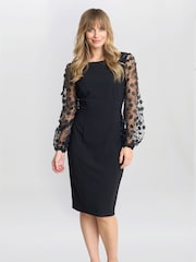 Gina Bacconi Jerry Appliqué Floral Sleeve Black Dress - Image 1 of 6