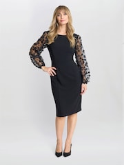 Gina Bacconi Jerry Appliqué Floral Sleeve Black Dress - Image 3 of 6