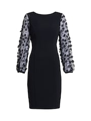 Gina Bacconi Jerry Appliqué Floral Sleeve Black Dress - Image 6 of 6