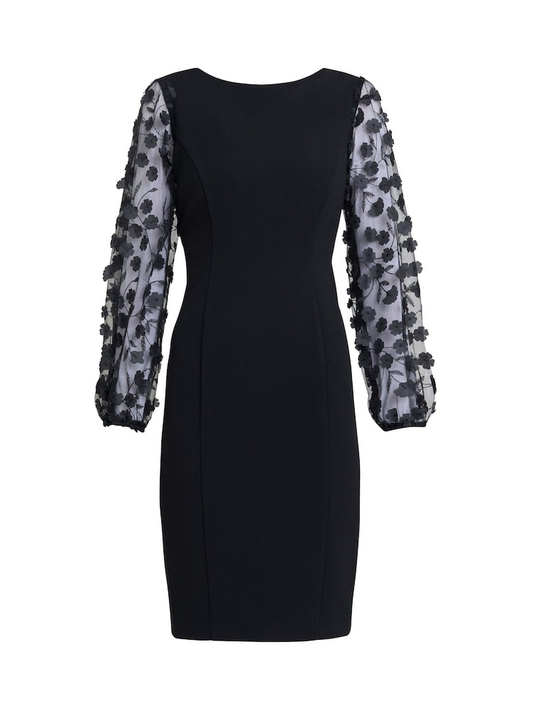 Gina Bacconi Jerry Appliqué Floral Sleeve Black Dress - Image 6 of 6