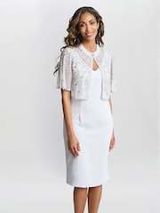Gina Bacconi Silver Monica Beaded Jacket With Stand Frill Neck And Butterfly Sleeve - Image 1 of 5