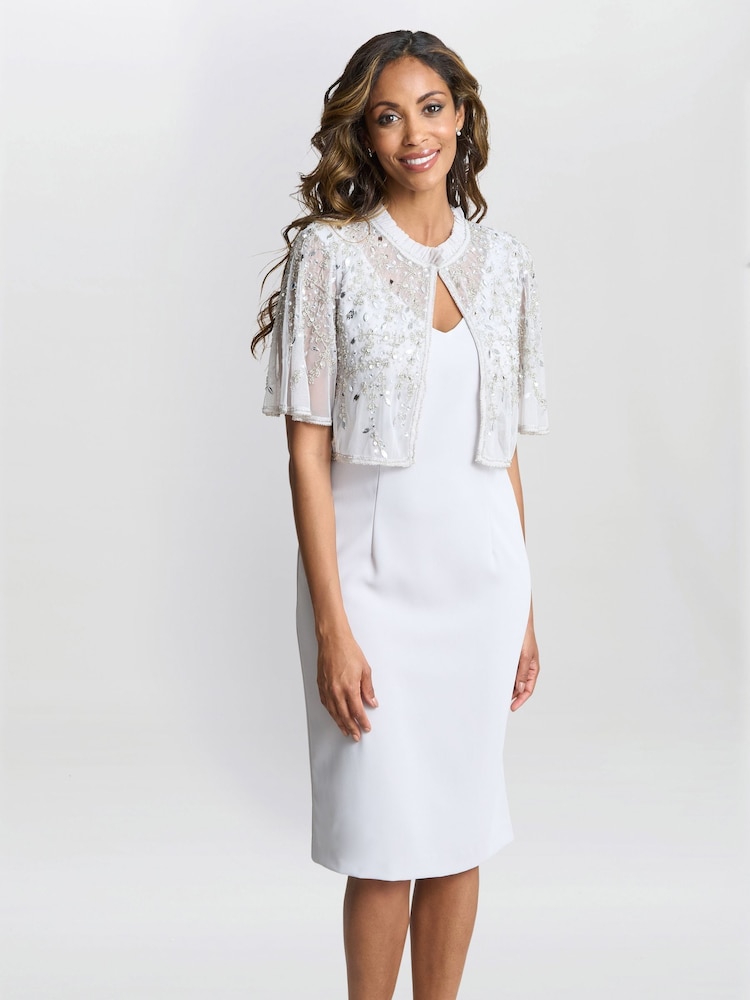 Gina Bacconi Silver Monica Beaded Jacket With Stand Frill Neck And Butterfly Sleeve - Image 1 of 5