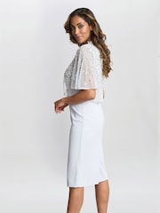 Gina Bacconi Silver Monica Beaded Jacket With Stand Frill Neck And Butterfly Sleeve - Image 2 of 5