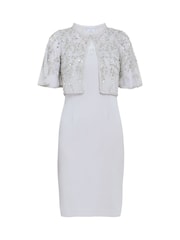 Gina Bacconi Silver Monica Beaded Jacket With Stand Frill Neck And Butterfly Sleeve - Image 5 of 5