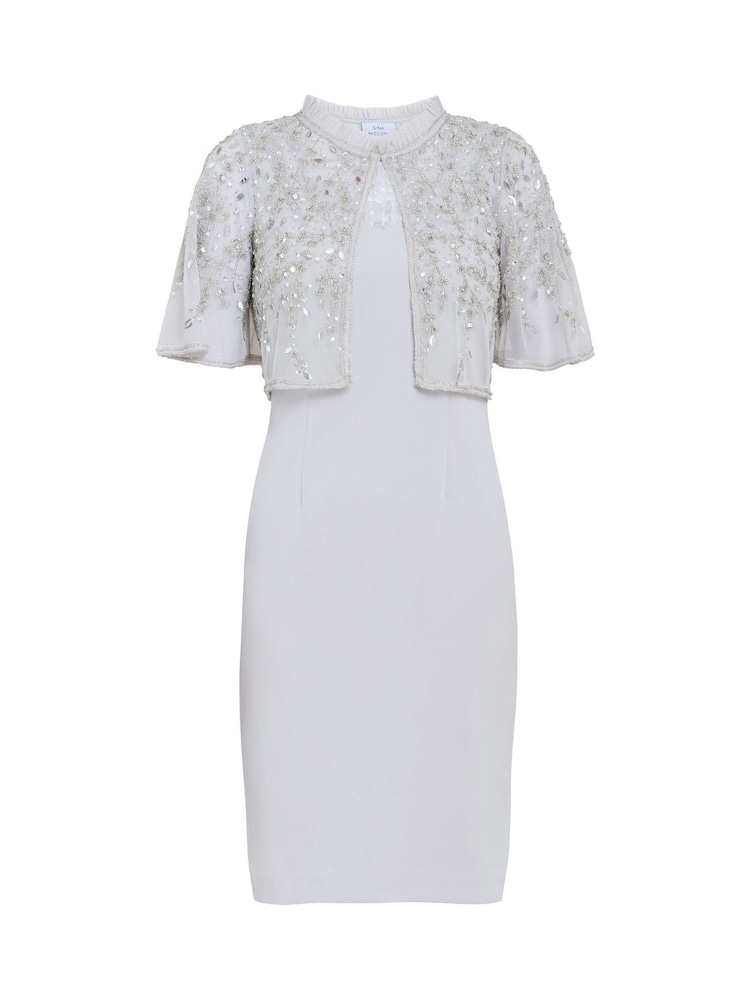 Gina Bacconi Silver Monica Beaded Jacket With Stand Frill Neck And Butterfly Sleeve - Image 5 of 5