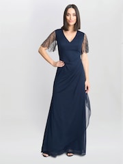 Gina Bacconi Blue Josephine V-Neck Maxi Dress With Embellished Sleeve - Image 1 of 4