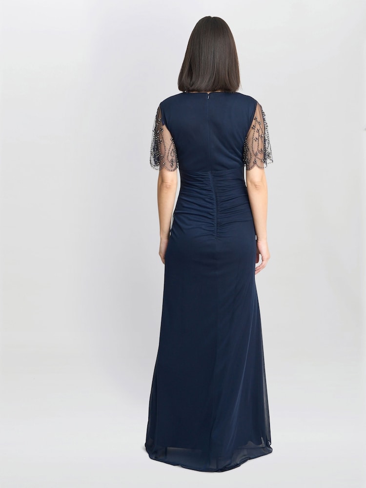 Gina Bacconi Blue Josephine V-Neck Maxi Dress With Embellished Sleeve - Image 2 of 4