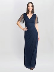 Gina Bacconi Blue Josephine V-Neck Maxi Dress With Embellished Sleeve - Image 3 of 4