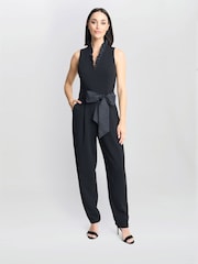 Gina Bacconi Priyanka Crepe Taffeta Combo Black Jumpsuit - Image 1 of 6