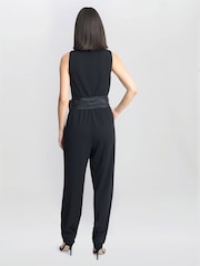 Gina Bacconi Priyanka Crepe Taffeta Combo Black Jumpsuit - Image 2 of 6