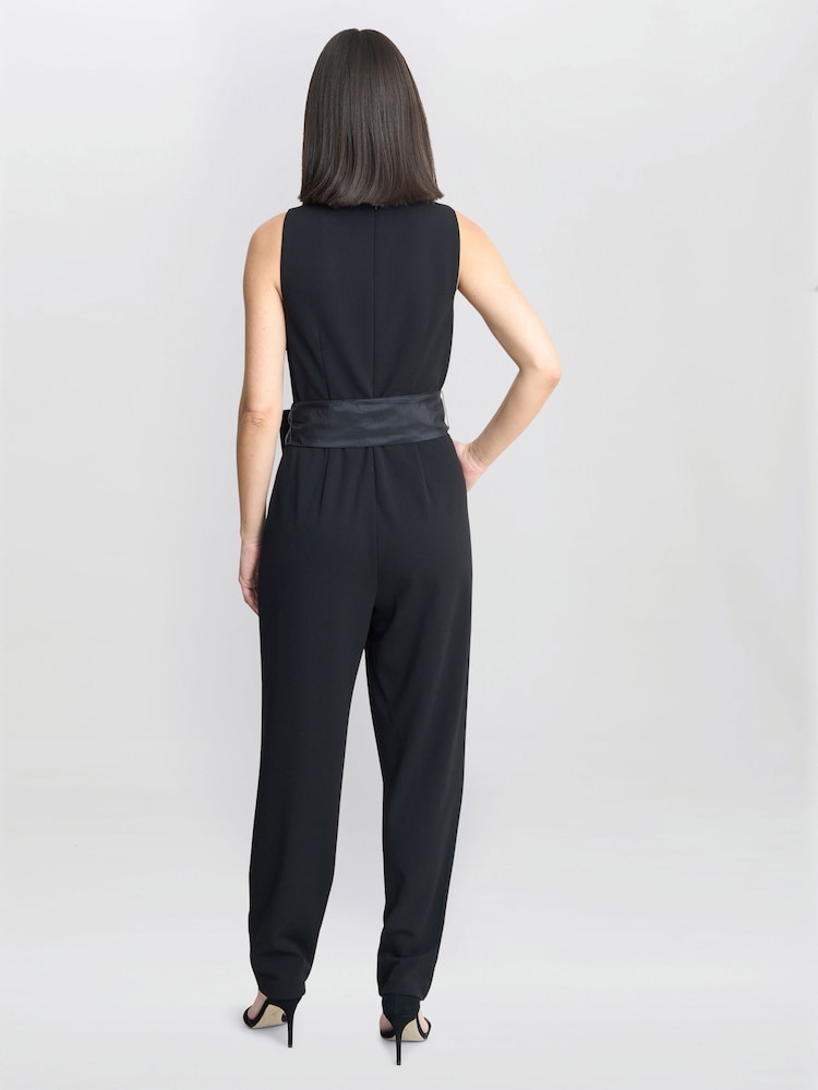 Gina Bacconi Priyanka Crepe Taffeta Combo Black Jumpsuit - Image 2 of 6
