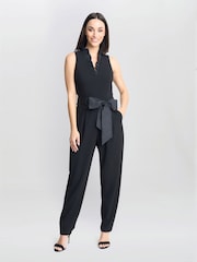 Gina Bacconi Priyanka Crepe Taffeta Combo Black Jumpsuit - Image 3 of 6