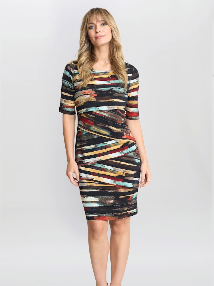 Gina Bacconi Rene Stripe Print Layered Black Dress - Imagen 1 de 3 Gina Bacconi Rene Stripe Print Layered Black Dress - Imagen 1 de 3