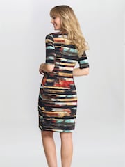 Gina Bacconi Rene Stripe Print Layered Black Dress - Image 2 of 3