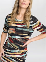 Gina Bacconi Rene Stripe Print Layered Black Dress - Image 3 of 3