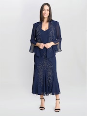 Gina Bacconi Blue Lorna Beaded Chiffon Dress And Jacket Set - Изображение 1 из 6