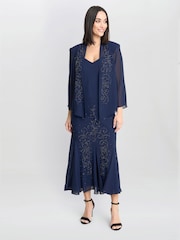 Gina Bacconi Blue Lorna Beaded Chiffon Dress And Jacket Set - Изображение 3 из 6