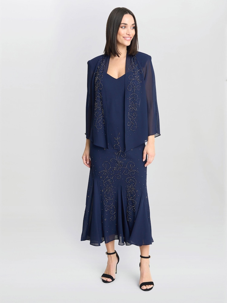 Gina Bacconi Blue Lorna Beaded Chiffon Dress And Jacket Set - Image 3 of 6