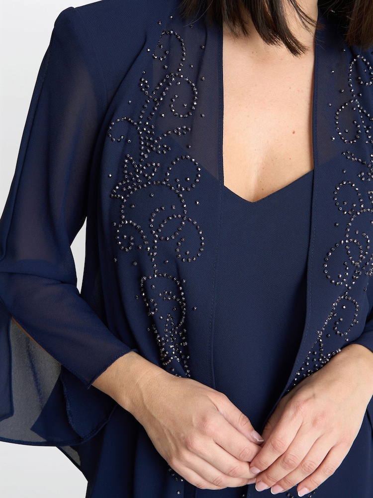 Gina Bacconi Blue Lorna Beaded Chiffon Dress And Jacket Set - Image 4 of 6