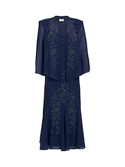 Gina Bacconi Blue Lorna Beaded Chiffon Dress And Jacket Set - Изображение 6 из 6