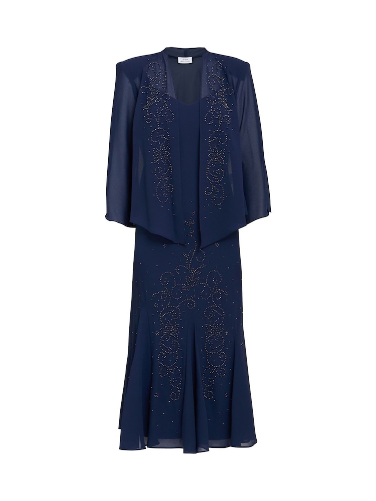 Gina Bacconi Blue Lorna Beaded Chiffon Dress And Jacket Set - Изображение 6 из 6