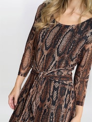 Gina Bacconi Anya Snake Print Long Sleeve Mesh Brown Dress - Image 4 of 5