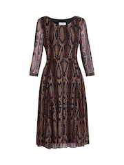Gina Bacconi Anya Snake Print Long Sleeve Mesh Brown Dress - Image 5 of 5