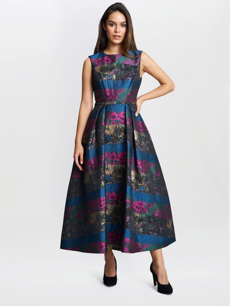 Gina Bacconi Blue Jerri Jacquard Full Skirt Dress - Image 1 of 6
