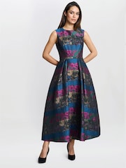 Gina Bacconi Blue Jerri Jacquard Full Skirt Dress - Image 3 of 6