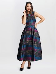 Gina Bacconi Blue Jerri Jacquard Full Skirt Dress - Image 5 of 6