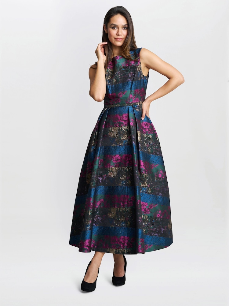 Gina Bacconi Blue Jerri Jacquard Full Skirt Dress - Image 5 of 6