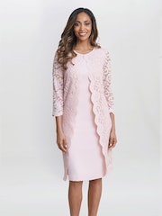 Gina Bacconi Pink Clarabelle Mock Lace Jacket And Crepe Dress - Image 1 of 6