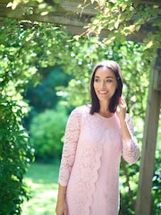 Gina Bacconi Pink Clarabelle Mock Lace Jacket And Crepe Dress - Image 2 of 6